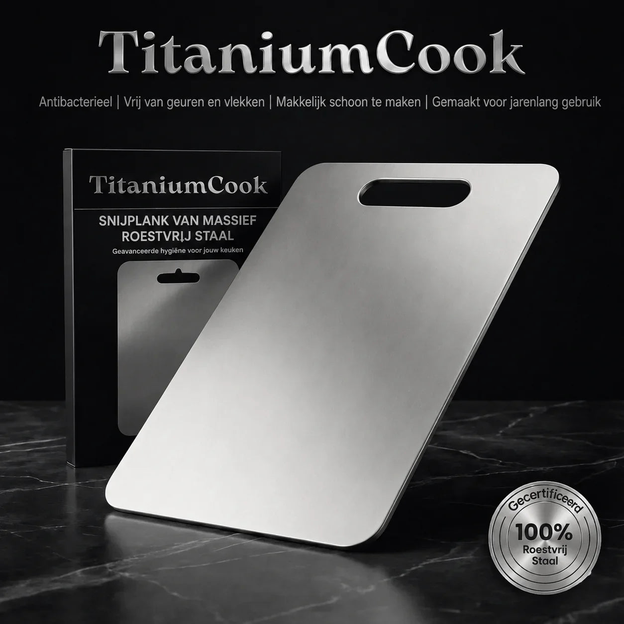 TitaniumCook™ | Antibacteriële Snijplank van Massief Roestvrij Staal