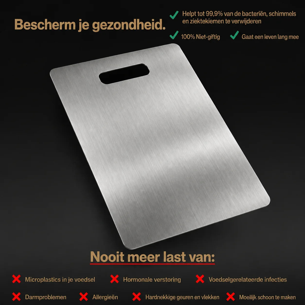TitaniumCook™ | Antibacteriële Snijplank van Massief Roestvrij Staal
